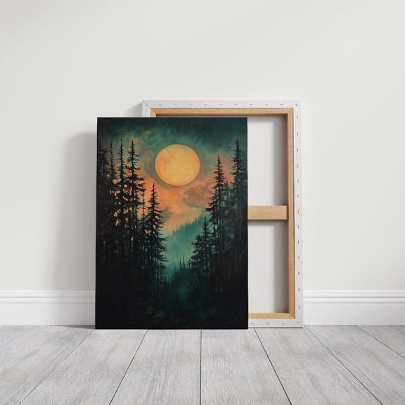 Velto Full Moon Forest Canvas Wall Art - Enchanted Woodland Landscape, Mystical Pines At Night, Atmospheric Nature Decor, Moonlit Canvas, 8x10 UNFRAMED