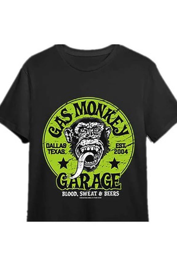 Gas Monkey Garage Men's Black T-Shirt - "Blood, Sweat & Beers" Graphic, 100% Cot All Size S-5XL