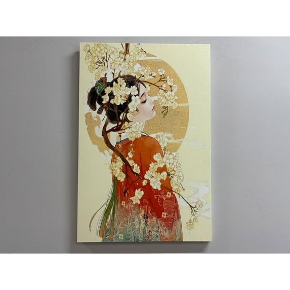 Velto Geisha Canvas Gift Japanese Geisha, Japanese Woman Art, Japanese Geisha Art, 12x16 0.75-Inch Pine Wood Frame
