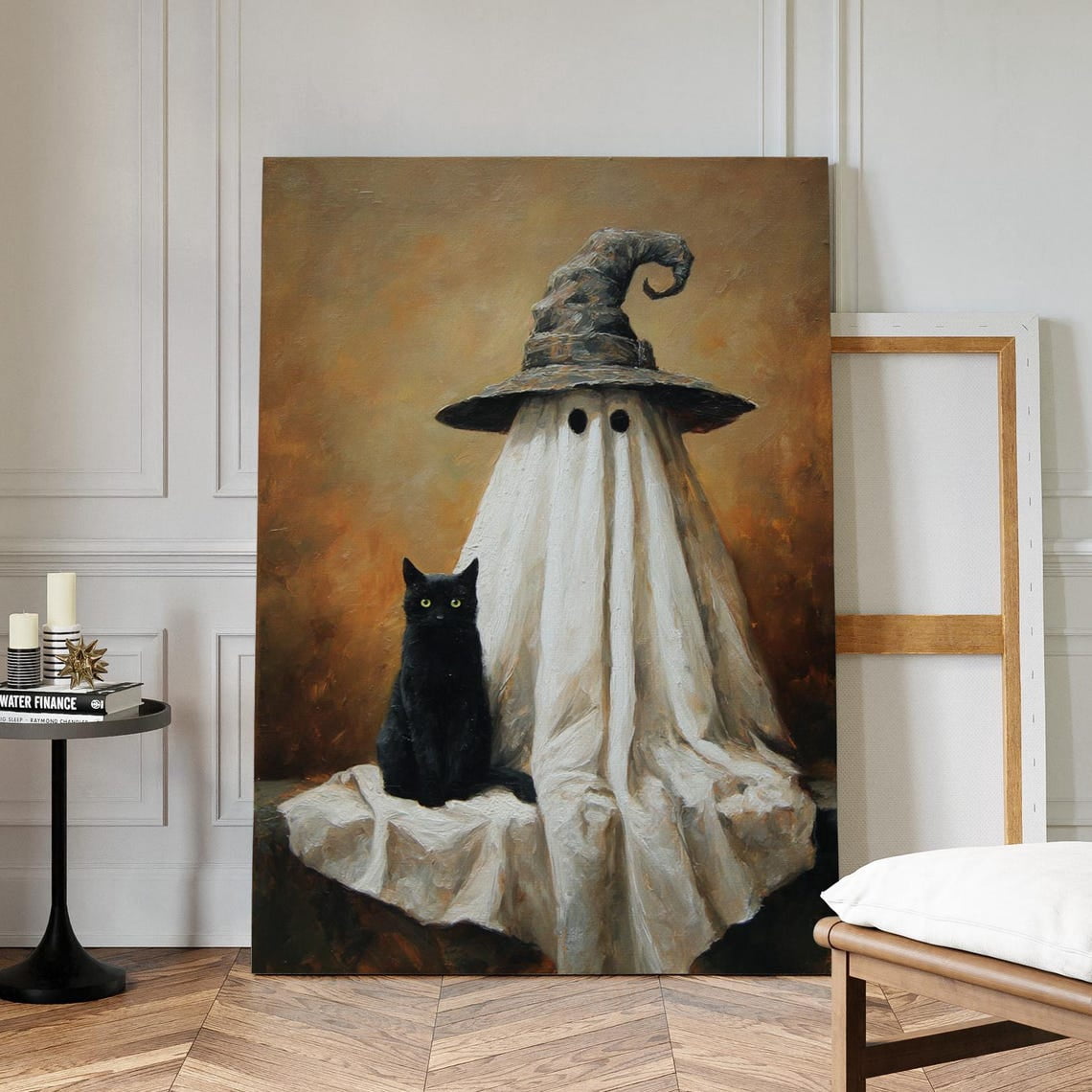 Velto Ghost Cat Wall Art, Witch Hat And Black, Spooky Cute Fall With ...
