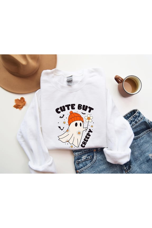 Ghost Cute But Creepy Sweatshirt, Cute Happy Holiday Sweater, Cute Ghost Shirt, Happy Holiday Women Crewneck, Spooky Season Hoodie All Size S-5XL