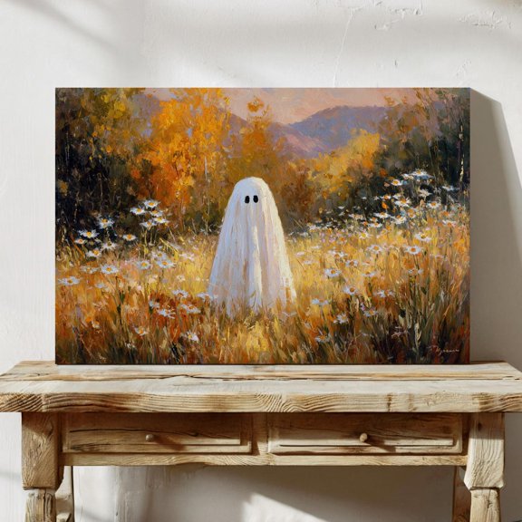 Velto Ghost In Autumn Wildflowers | Whimsical Fall Landscape Art Canvas, 8x10 UNFRAMED