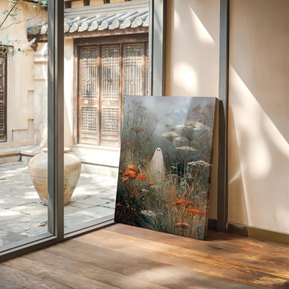 Velto Ghost In Wildflower Field | Whimsical Wall Art With Autumn Blooms Canvas, 8x10 UNFRAMED