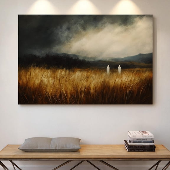 Velto Ghostly Wheat Field Canvas Art Dark Academia Haunted Landscape Gothic Spooky Autumn Vintage Inspired Wall Decor, SIZE 12x16 INCLUDE Pine Wood Frame 1.25-Inch