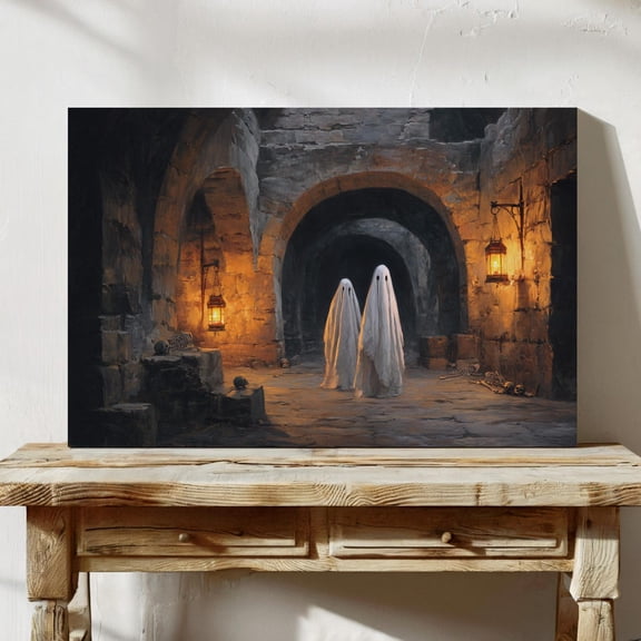Velto Ghosts In Dungeon | Gothic Wall Art With Lanterns And Skeletons Canvas, 8x10 UNFRAMED