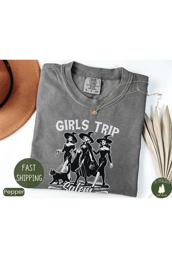 Girls Trip Salem T-shirt, Retro Witch Inspired Graphic Apparel, Massachusetts Travel Outfit, Matching Vacation Clothing for Friends, Full Size S-5XL