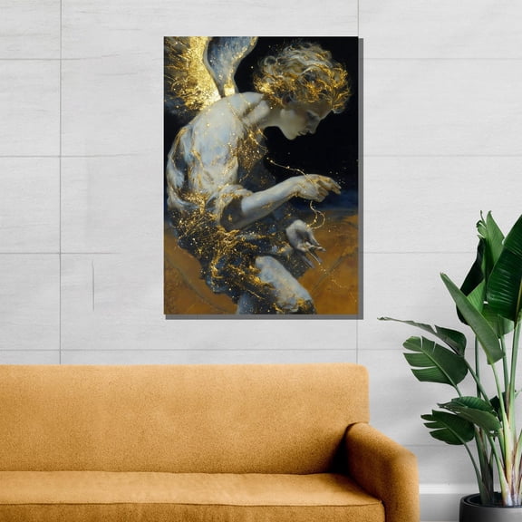 Velto Golden Angel Canvas - Elegant Spiritual Wall Art, Gift For Sacred, Classic Or Luxe Interiors Canvas, 12x16 UNFRAMED