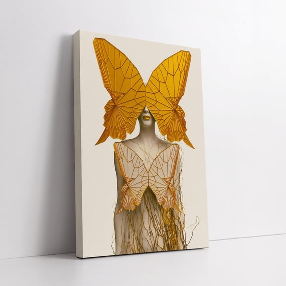 Velto Golden Butterfly Canvas Art - Seductive Modern Woman, Geometric Wall Decor For Sophisticated Home, Artistic Gift Canvas, 16x24 UNFRAMED
