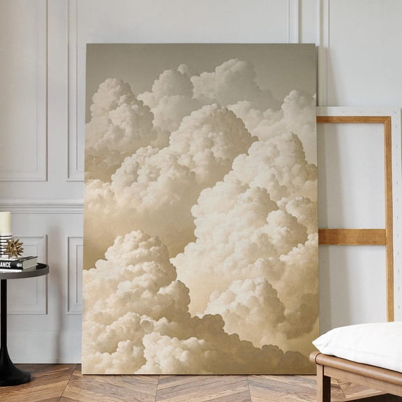 Velto Golden Cloudscape Canvas, Cream Sky Wall Art, Neutral Cumulus Aesthetic Bedroom Decor, SIZE 12x18 INCLUDE Pine Wood Frame 1.25-Inch