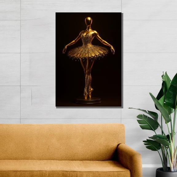 Velto Golden Grace – Luxury Ballerina Figure Canvas In Gold Tones, Elegant Gift, Glamorous Dance Wall Art Canvas, 12x16 0.75-Inch Pine Wood Frame