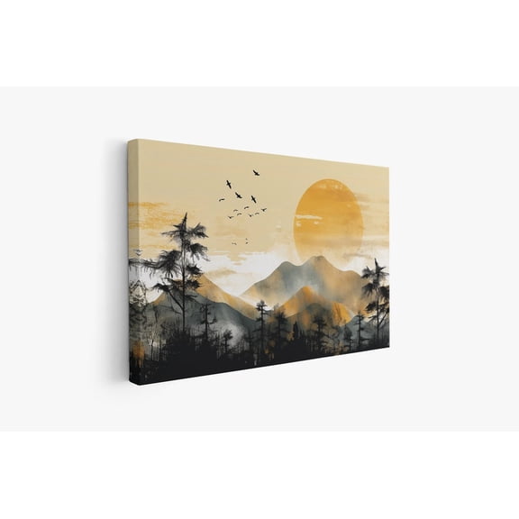 Velto Golden Sunset Over Mountains: Abstract Landscape Canvas, Nature-Inspired Wall Art, Perfect Gift For Art Lovers Canvas, 12x18 UNFRAMED