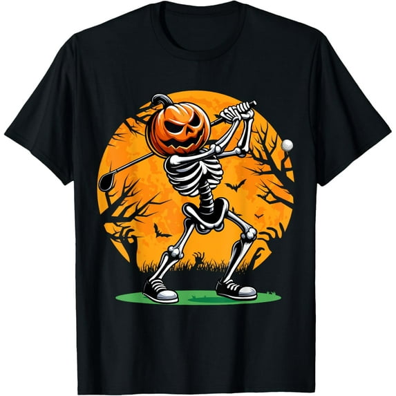 Velto Golf Skeleton Golfer Pumpkin Golfing T-Shirt All Size S-5XL
