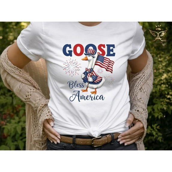 Velto Goose Bless America Graphic T-Shirt Red White and Booze Patriotic Summer Party Style, Full Size S-5XL