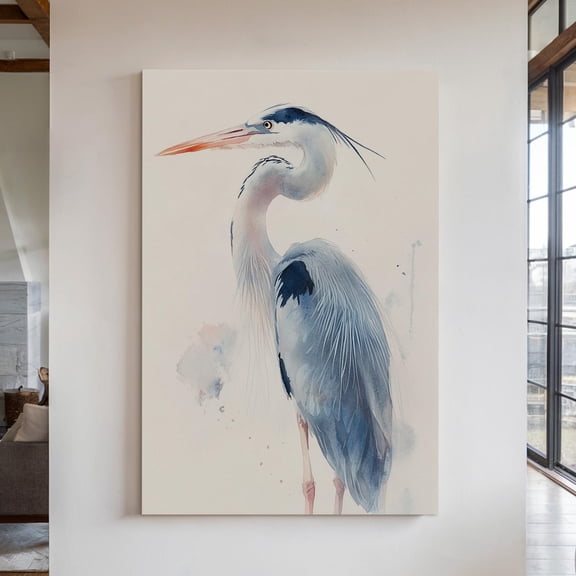 Velto Graceful Heron Art, Elegant Bird, Coastal Wildlife, Nature Lovers Decor, Heron Elegant Bird Decor Canvas, 8x12 0.75-Inch Pine Wood Frame