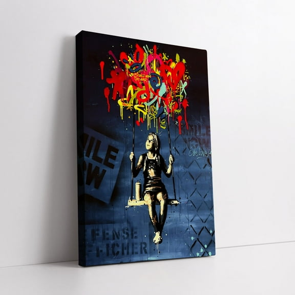 Velto Graffiti Swing Girl Canvas, Urban Street Art, Colorful Wall Decor, Perfect Gift For Art Enthusiasts Canvas, 8x10 UNFRAMED
