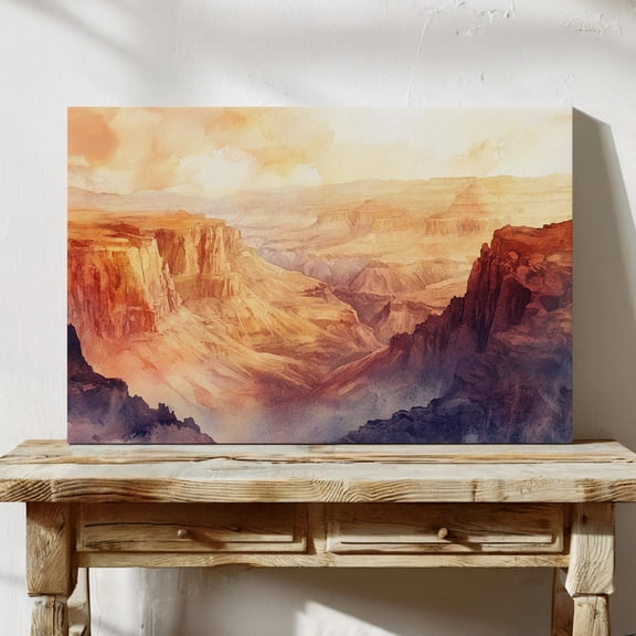 Velto Grand Canyon Canvas Art Warm Sunset Desert Landscape Layers of Rustic Cliffs Vintage National Park Inspired Wall Decor, SIZE 12x18 INCLUDE Pine Wood Frame 1.25-Inch