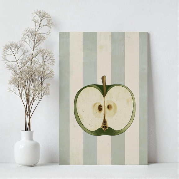 Velto Green Apple Canvas Art Botanical Still Life Fruit Illustration Country Kitchen Modern Rustic Wall Decor, SIZE 16x24 INCLUDE Pine Wood Frame 1.25-Inch