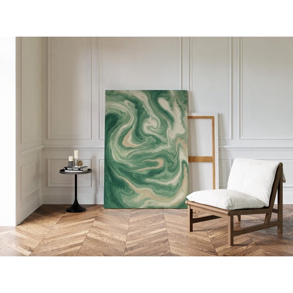 Velto Green Marble Canvas, Abstract Swirl Texture Wall Art, Earth Tone Modern Home or Office Decor, SIZE 8x10 INCLUDE Pine Wood Frame 1.25-Inch
