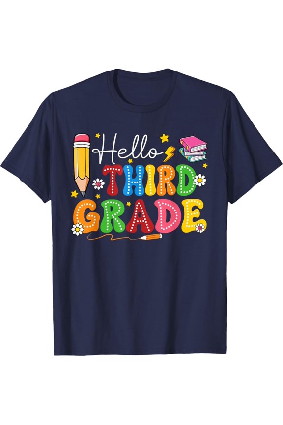 Groovy Hello Third Grade Teacher First Day Of School T-Shirt All Size S-5XL