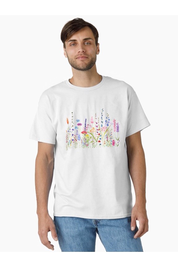Hand Painted Colorful Wild Flower Field Classic T-Shirt All Size S-5XL