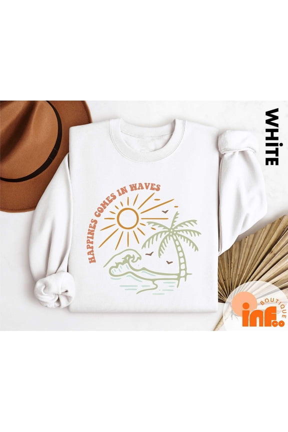 Happiness Comes in Waves Shirt, Ocean Sweater, Summer Vacation Tee, Summer Trip Sweatshirt, Surf Lover Sweater, Wave Lover Tee, Beach Vibes All Size S-5XL