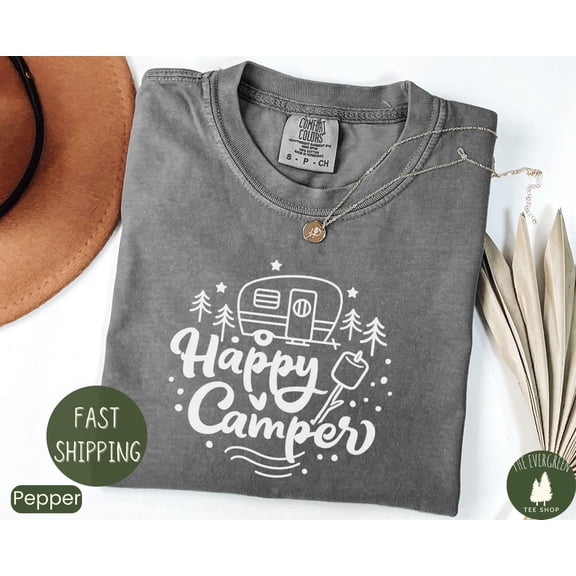 Velto Happy Camper Adventure Campfire Marshmallow Family Vacation T-Shirt Graphic, Full Size S-5XL