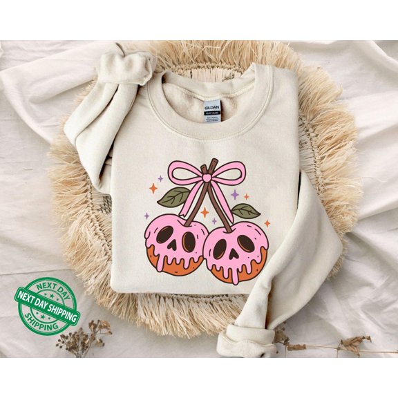 Velto Happy Holiday Cherry Sweatshirt, Retro Happy Holiday Sweatshirt, Spooky Season Sweater, Happy Holiday Sweater, Witchy , Vintage Skeleton All Size S-3XL