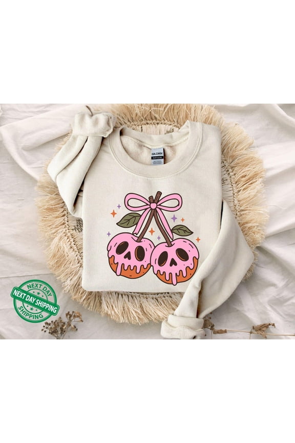 Happy Holiday Cherry Sweatshirt, Retro Happy Holiday Sweatshirt, Spooky Season Sweater, Happy Holiday Sweater, Witchy , Vintage Skeleton All Size S-3XL