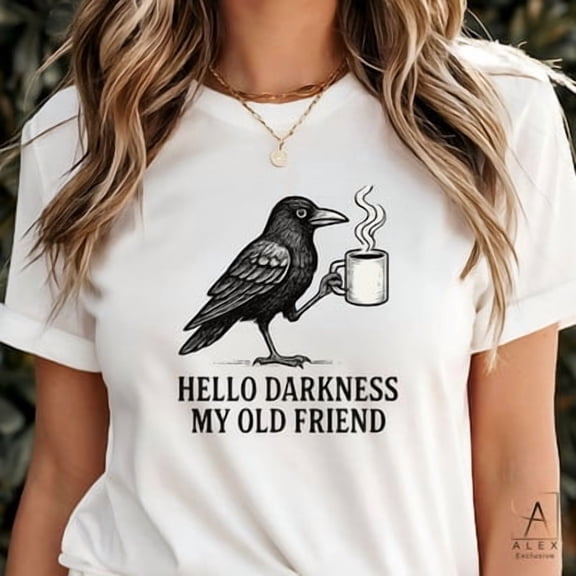 Velto Happy Holiday Crow Shirt,Hello Darkness My Old Friend,Minimalist Bird Tee, Rave All Size S-5XL