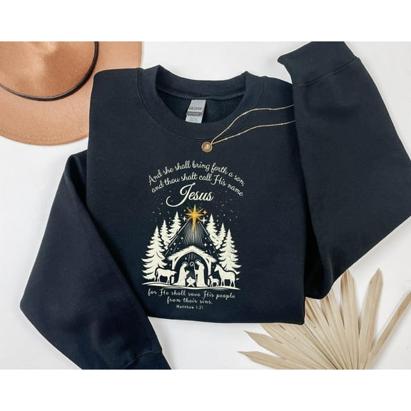 Velto Happy Holiday Jesus Nativity Sweatshirt, She Shall Bring Forth A Son Shirt, Jesus Happy Holiday Shirt, Come Let Us Adore Him Shirt, Christian Shirt All Size S-5XL