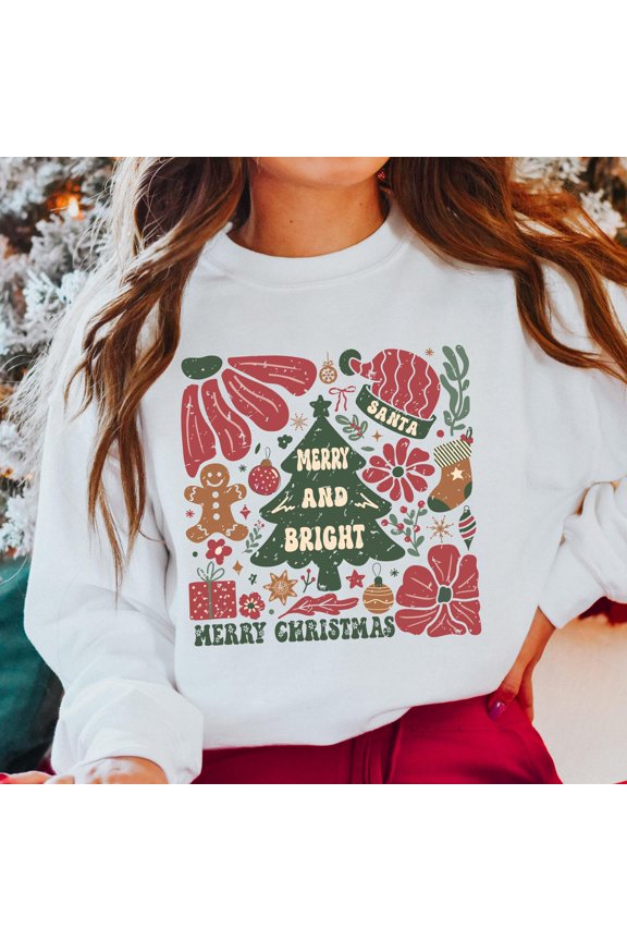 Happy Holiday Sweatshirt, Retro Merry and Bright Sweatshirt, Holiday Boho Sweatshirt, Trendy Winter Festive Women Sweater, Happy Holiday Gift All Size S-5XL