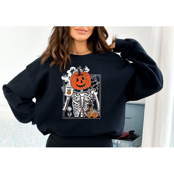 Velto Happy Holidays Skeleton Pumpkin Sweatshirt, Dancing Skeleton Shirt, Happy Holidays Sweater, Pumpkin Sweatshirt, Spooky Skeleton Shirt, Fall Sweatshirt All Size S-5XL
