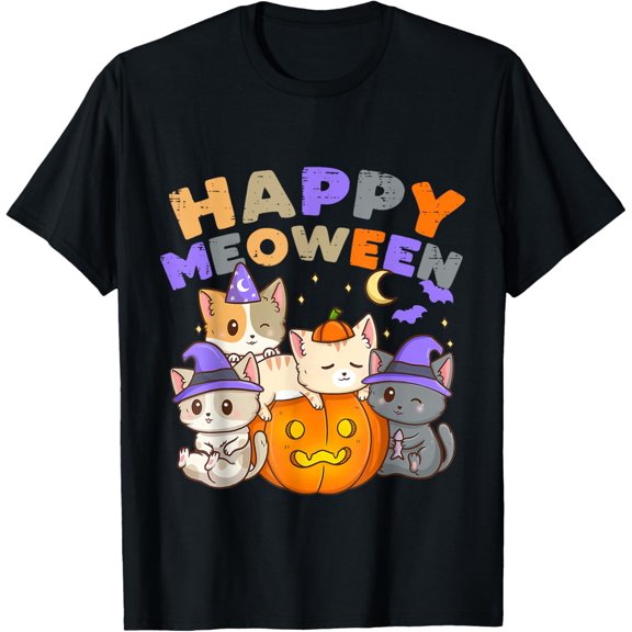 Velto Happy Meoween Witch Cute Cats Pet Kitten Cat T-Shirt All Size S-5XL