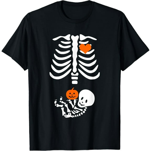 Velto Happy Pregnant Baby Skeleton Spooky Season New Mom T-Shirt All Size S-5XL