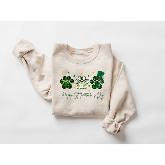 Velto Happy St Pawtrick's Day Dog Paw Sweatshirt St Patrick's Day Paws Sweatshirt Dog Paw St Paddys Day Sweatshirt Gift For Dog Lover St Patrick's Woman Sweatshirt