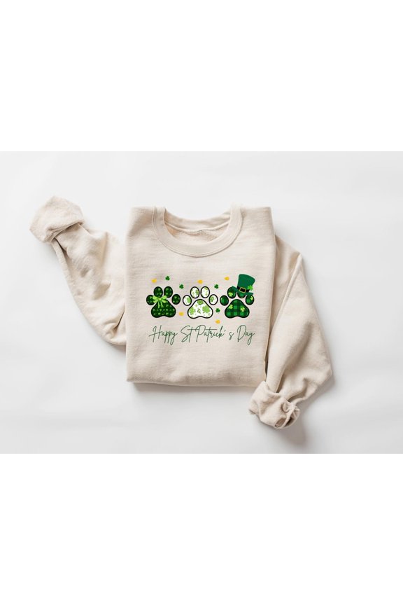 Happy St Pawtrick's Day Dog Paw Sweatshirt St Patrick's Day Paws Sweatshirt Dog Paw St Paddys Day Sweatshirt Gift For Dog Lover St Patrick's Woman Sweatshirt