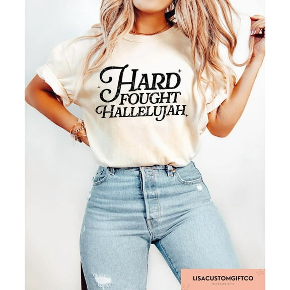 Velto Hard Fought Hallelujah T-Shirt Retro Faith Inspired Graphic Tee for Christian Women and Spiritual Outfits, Full Size S-5XL