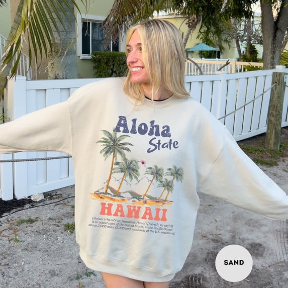 Velto Hawaii Ocean Beach Hibiscus Flower Retro Aloha Coconut Girl Graphic Sweatshirt Full size S-5XL
