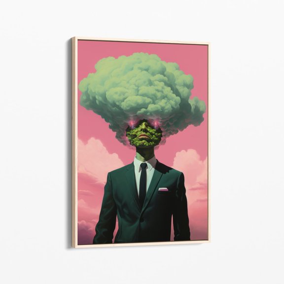 Velto Head In The Clouds (Retro Surreal Art, Surreal Cloud Art, Pink And Green Artwork, Surreal Wall Print, Trippy Wall Art, Stretched Canvas) Hi1 Canvas, 8x12 UNFRAMED