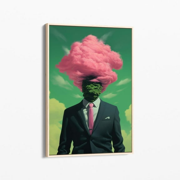 Velto Head In The Clouds (Retro Surreal Art, Surreal Cloud Art, Pink And Green Artwork, Surreal Wall Print, Trippy Wall Art, Stretched Canvas) Hi2 Canvas, 8x12 UNFRAMED