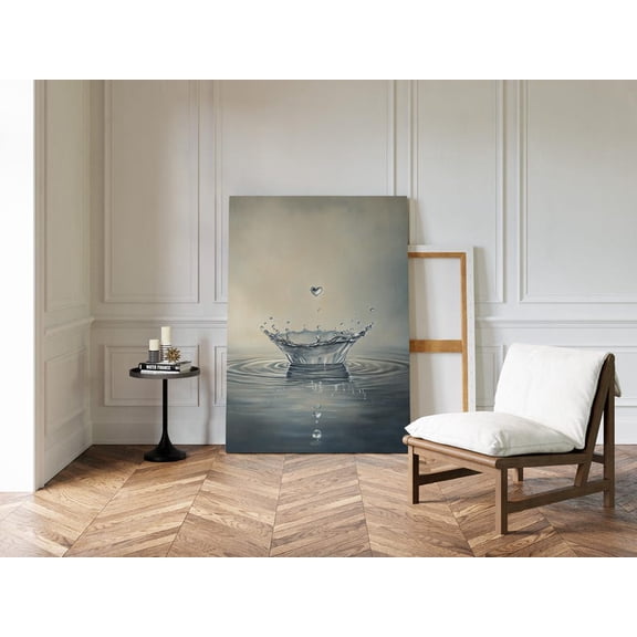 Velto Heart Shaped Water Drop Canvas Wall Art Minimalist Romantic Decor Love Inspired Calm Aesthetic, SIZE 16x24 INCLUDE Pine Wood Frame 0.75-Inch