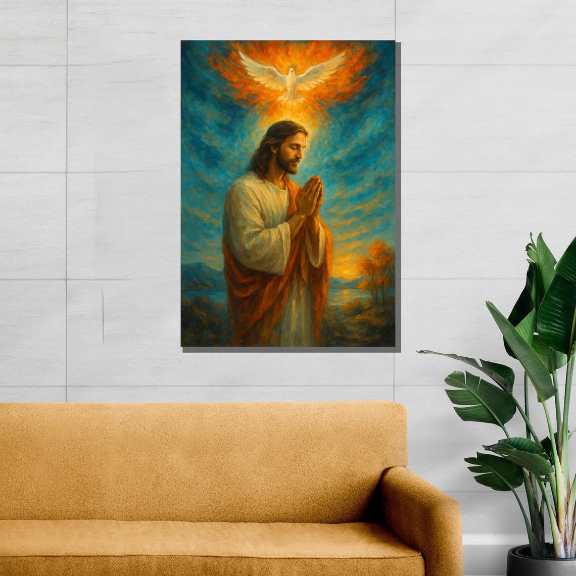 Velto Heavenly Light – Jesus Praying Under Holy Spirit Dove Canvas ...
