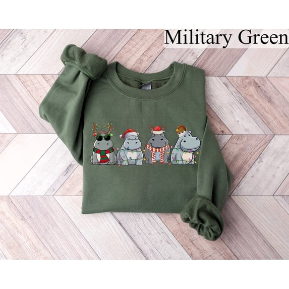 Velto Hippopotamus Happy Holiday Sweatshirt, Retro Hippo Happy Holiday Shirt, Holiday Sweaters, Happy Holiday Gift, Happy Holiday Crewneck, Womens Happy Holiday Shirt All Size S-3XL