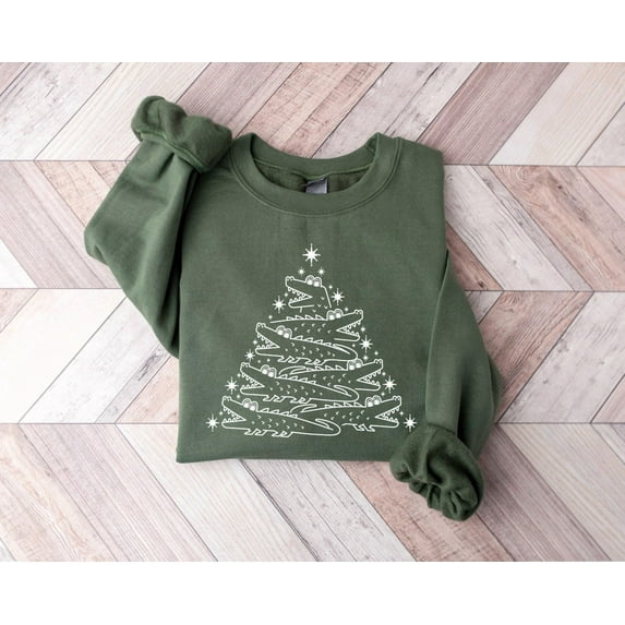 Velto Holiday Winter Alligator Sweatshirt, Holiday Winter Tree Sweatshirt, Alligator Sweatshirt, Crocodile Sweatshirt, Florida Holiday Winter Sweatshirt, Holiday Winter Sweatshirt All Size S-5XL