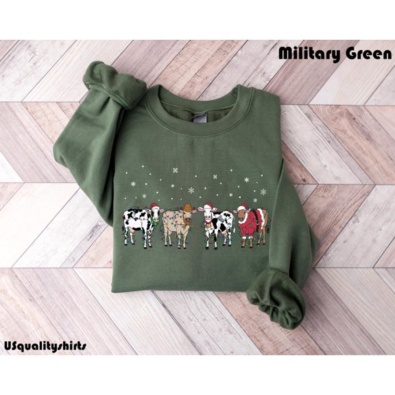 Velto Holiday Winter Cow Sweatshirt, Cow Lover Gift, Holiday Winter Shirt, Holiday Sweater, Farm Holiday Winter Shirt, Holiday Winter Crewneck, Womens Cow Shirt All Size S-5XL