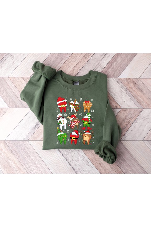 Holiday Winter Teeth Sweatshirt, Holiday Winter Dentist Shirt, Xmas Pediatric Dentist Sweater, Holiday Winter Dental Squad, Holiday Winter Gift For Dentist All Size S-5XL