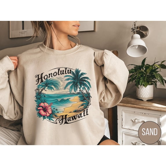 Velto Honolulu Hawaii Sweatshirt, Retro Hawaii Crewneck, Beach Sweatshirt, Vintage Sweatshirt Sunset Sweatshirt Summer Sweatshirt Homolulu Sweater All Size S-3XL