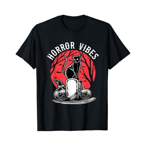 Velto Horror Vibes Horror Movie Scary Black Cat Gift T-Shirt All Size S-5XL