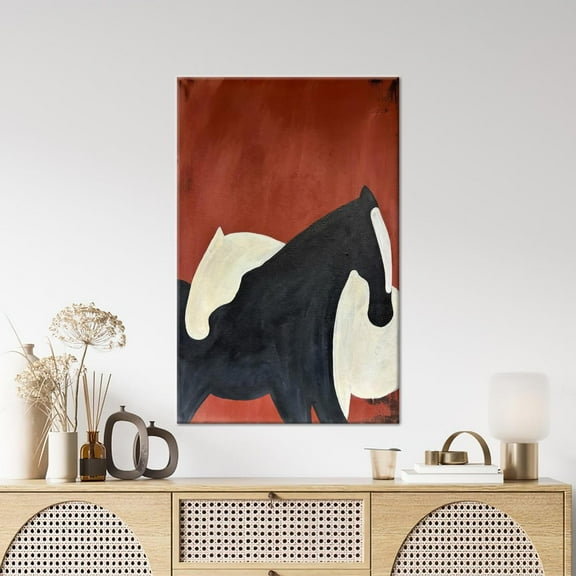 Velto Horse Lover Gift, Abstract Horse Couple Artwork, Modern Artwork, Contemporary Art Decor, Horse Wall Decor Canvas, 8x10 0.75-Inch Pine Wood Frame