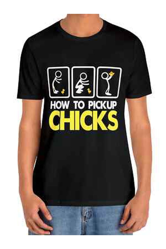 How To Pick Chicks" Print Cotton T-shirt, Men'S Casual Street Style Stretch Roun All Size S-5XL